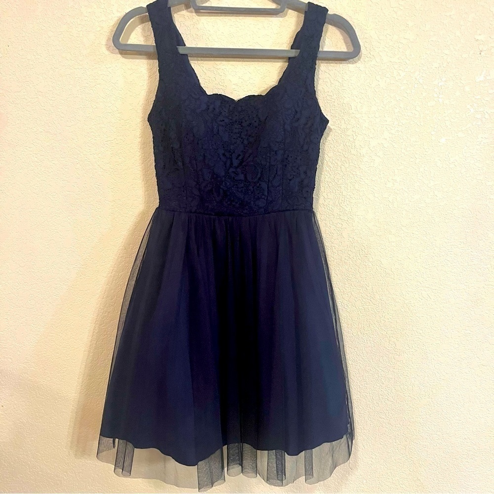 Jodi Kristopher formal junior’s dress with lace bodice, tulle skirt size 1 - GUC
